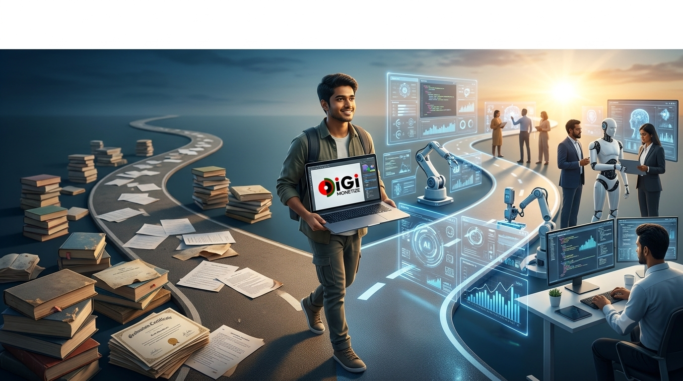 Student learning AI skills for the future job market